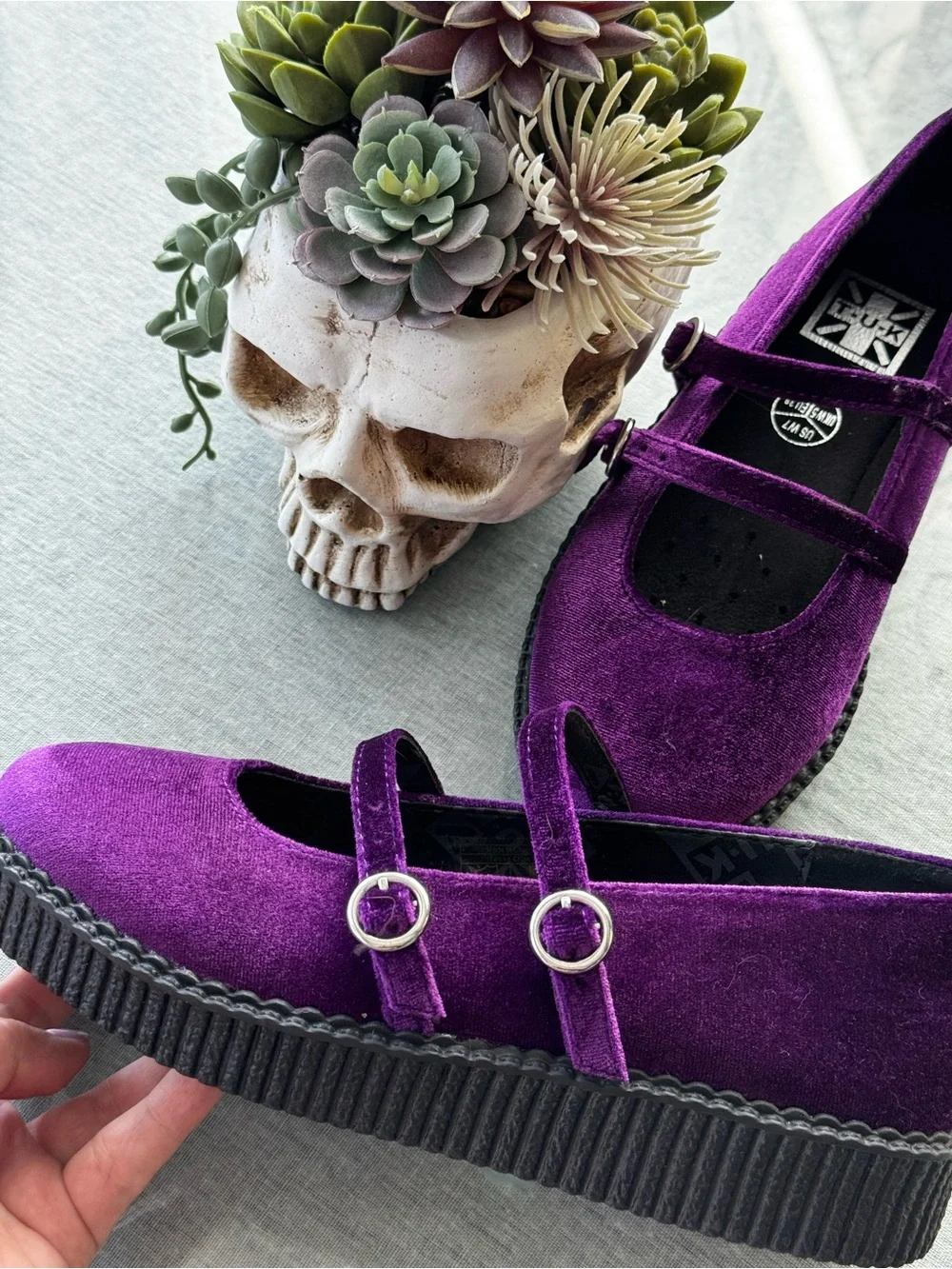 T.U.K Purple Velvet Double-Strap Mary Jane Kids Shoes